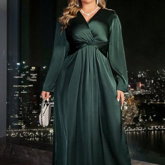 . Dresses & Skirts - Green Preppy Womens Solid Color Waist Twisted Front Slit Maxi Dress